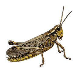 Fototapeta premium Hopping grasshopper in nature detailed view isolated on transparent background
