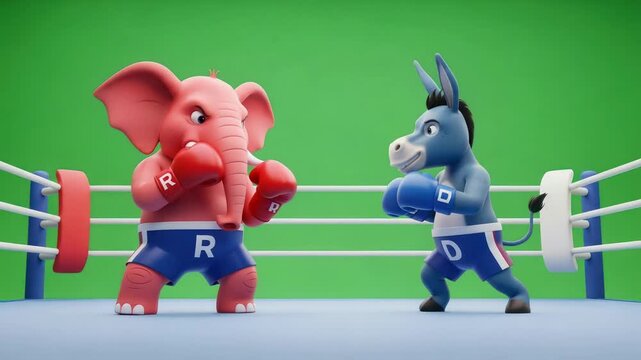 Republican Elephant vs Democrat Donkey Boxing Match