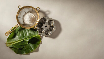 Celebration of Ugadi with traditional items and cultural elements in a flatlay arrangement