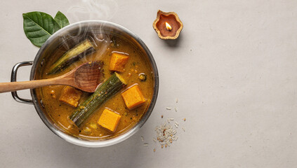 Celebration of Ugadi with traditional food and cultural elements from India in flatlay style