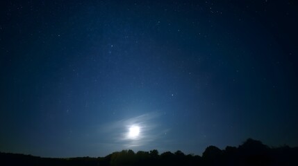 Clear night sky with visible stars and mild moonlight glow