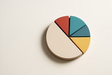 Fototapeta premium Colorful 3D pie chart with segmented sections on a light background showing business analysis concept in modern minimalistic style. Ai generative
