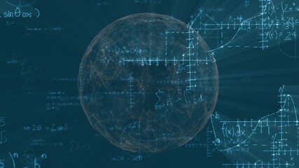 Animation of globe and mathematical data processing - Powered by Adobe