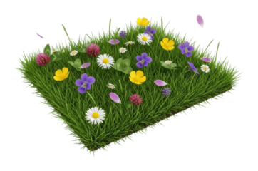 Vibrant wildflower display on lush grass nature scene aerial view isolated on transparent background