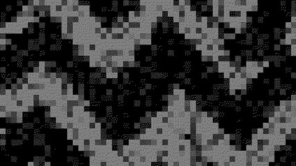 Fototapeta premium Black and white pixelated pattern on a with white shapes and texture