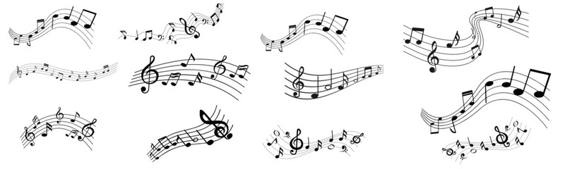 Music notes wave. collection. Elegant swirling compositions for music posters. Vector © MR.AK