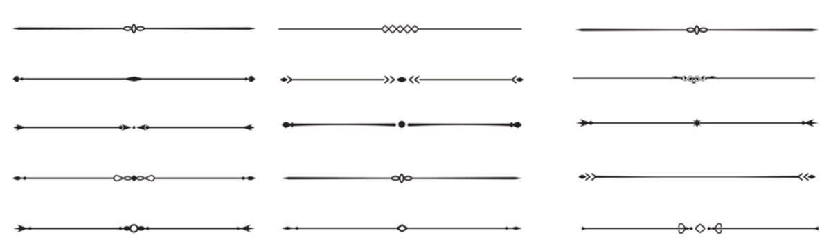 Collection of elegant decorative ornamental dividers.  decorative line dividers with editable stroke. Vector isolated set