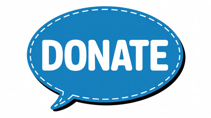 Blue speech bubble with white text DONATE and dashed outline donate donation