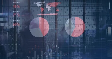 Animation of data processing and diagrams over business people walking - Powered by Adobe