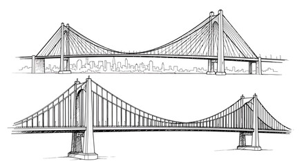 Two Suspension Bridges in Detailed Line Art.