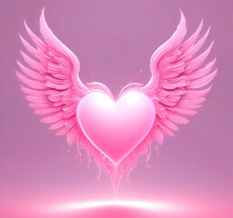 Glowing heart with wings, Valentine fantasy concept, pastel pink tones, clean background