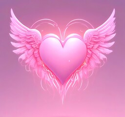 Glowing heart with wings, Valentine fantasy concept, pastel pink tones, clean background