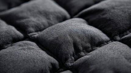 Fototapeta premium Close-up of black fabric featuring a quilted pattern with soft padding and visible stitching, ideal for upholstery or fashion design applications