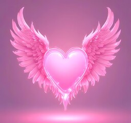 Glowing heart with wings, Valentine fantasy concept, pastel pink tones, clean background