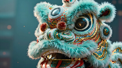 Fototapeta premium Colorful Chinese lion dance head for Lunar New Year celebration