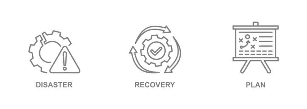 DRP web banner icon vector illustration concept for technology infrastructure with disaster, recovery, and plan icon