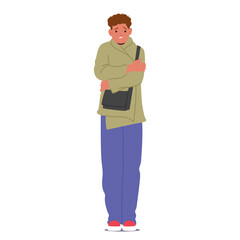 Obraz premium Scared teenage boy trembling body hugging shoulders trying to calm down during panic attack