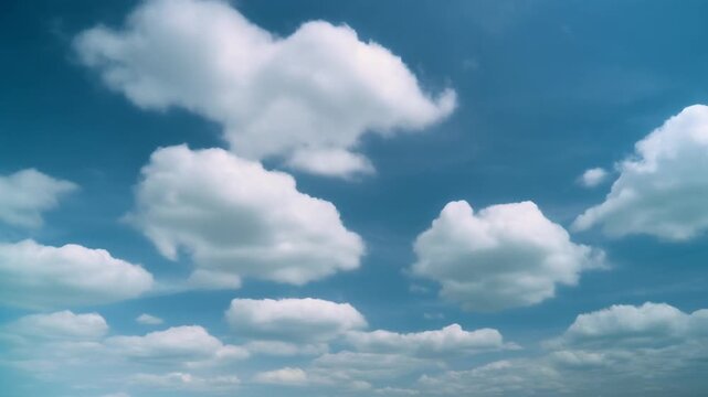 Stunning time lapse of fluffy white clouds drifting across a vibrant blue sky