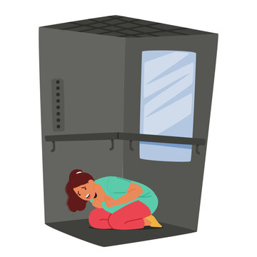Teenage girl cartoon character screaming feeling breathless during panic attack in elevator