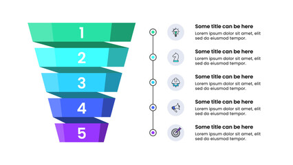 Infographic template. Funnel with numbers and 5 steps