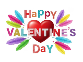Happy valentine's day with colorful feathers isolated on transparent background