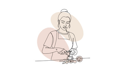 Obraz premium Female artisan creating jewelry by hand minimalist line illustration