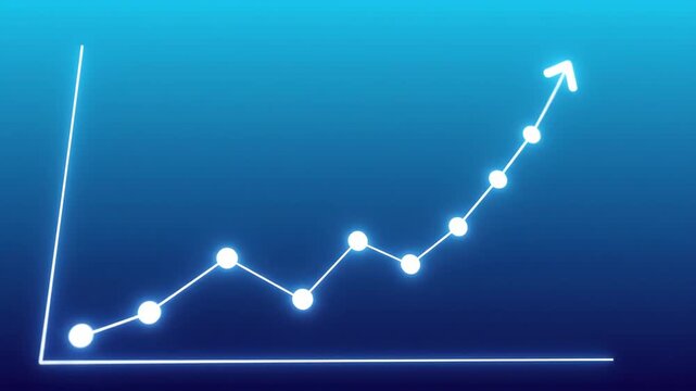 Line graph showing initial decrease, then increase, leading to a rising trend with an upward arrow. Financial growth concept.