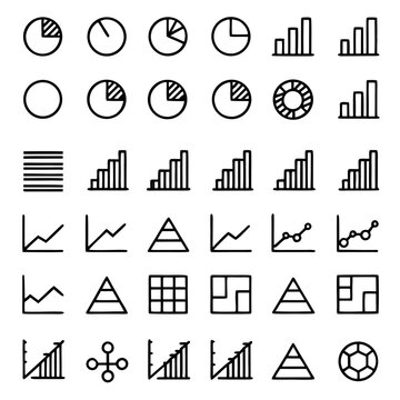 Business analytics vector icon set - charts, graphs, and diagrams