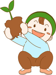 child planting plant