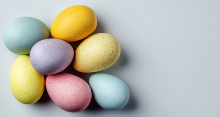 Display of colored Easter eggs on a light surface ready for a holiday celebration