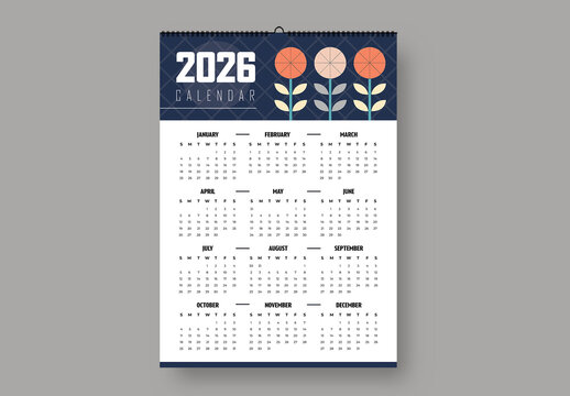Minimal Floral 2026 Wall Calendar Design Template