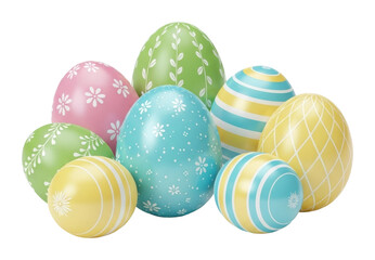 Colorful easter eggs display spring celebration decorative arrangement isolated on transparent background
