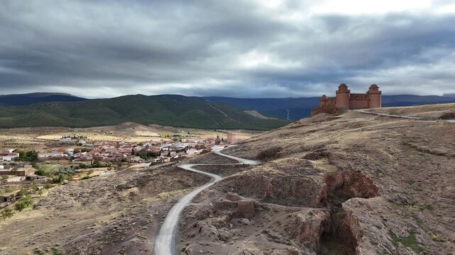 Aerial view of La Calahorra Castle, Renaissance fortress near Sierra Nevada, Granada, Andalusia, Spain