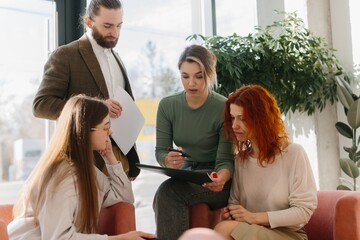 Business team collaborating on new project ideas