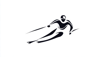 Dynamic black and white illustration of a skier in action on a white background. This graphic depicts a skier in motion, perfect for winter sports enthusiasts and design projects
