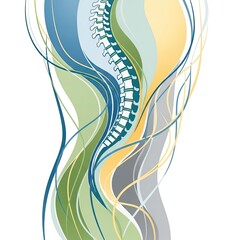 Abstract Spine and Flowing Waves: Health, Wellness, and Medical Art