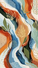 Abstract Nature Pattern with Gold Leaves and Organic Shapes