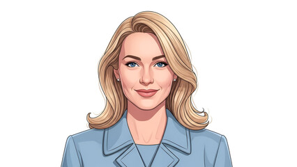 Young Female Character Illustration – Blonde Hair Wearing Blue Jacket