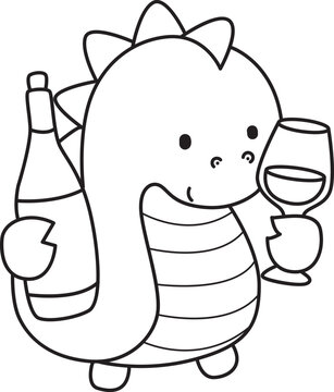Coloring book of cute Dinosaur character clip art for children. Outline of Dinosaur 