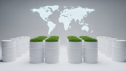 green planet earth in a trash can, Sustainable Industrial Transformation, Green Economy, Environmental Protection, Renewable Energy Solutions, Corporate Responsibility, Eco-oil barrel with green earth