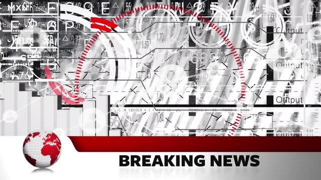 Animation of breaking news, globe, data processing and network of connections