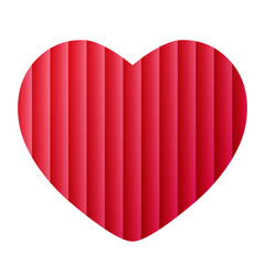 Striped glass effect red heart shape. Vector ribbed abstract valentine's day, wedding decorations design element
