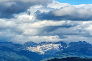 Driving along the mountains near Jaca in the aragonese Pyrenees mountains in Spain