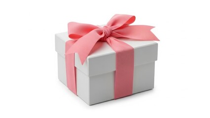 Obraz premium Beautifully wrapped gift box with pink ribbon isolated on white background