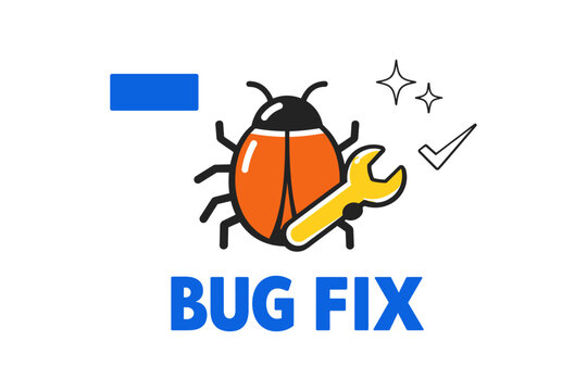 Bug fix concept with red beetle and wrench icon on white background