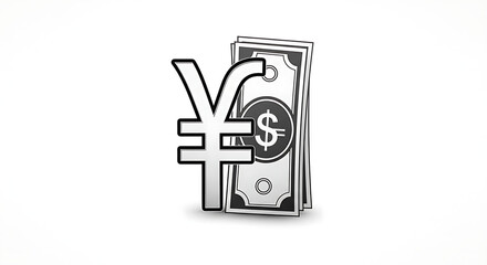 Yuan and us dollar currency symbols with banknotes in illustration Ai Generated