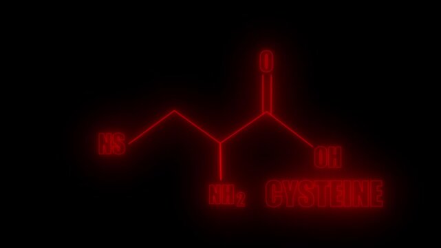 Glowing Red Molecular Structure of Cysteine Amino Acid with Chemical Formula