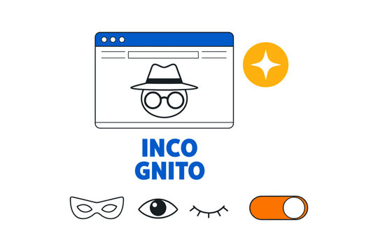 Incognito mode conceptual illustration with hat and glasses icon