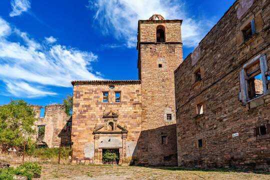 Ruesta abandoned village next to the Yesa reservoir near Jaca, Zaragoza region,. Aragon. Spain.