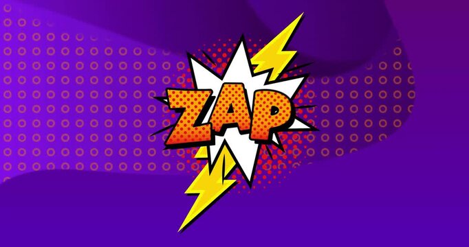 Animation of zap text over retro vibrant pattern background